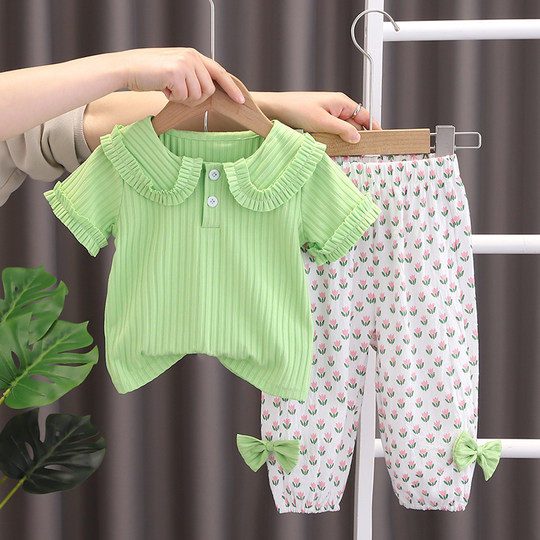女童套装夏季短袖2025新款夏装洋气时髦薄款儿童网红宝宝纯棉衣服