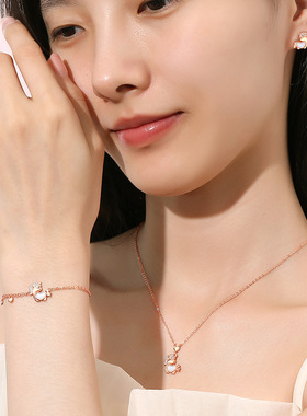 原创爱心独角兽项链女925纯银网红卡通ins风贝母锁骨链少女心吊坠