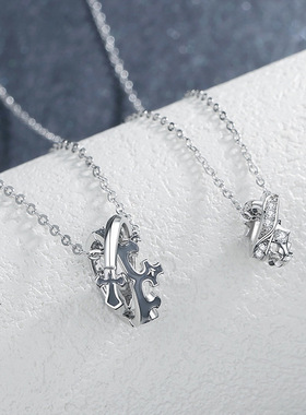 原创皇冠双环情侣项链纯银小众高级感毛衣链珐琅项饰品情人节礼物