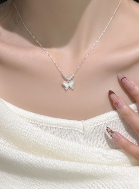 精灵来信猫眼石蝴蝶项链女纯银小众清冷感高级感锁骨链小红书爆款