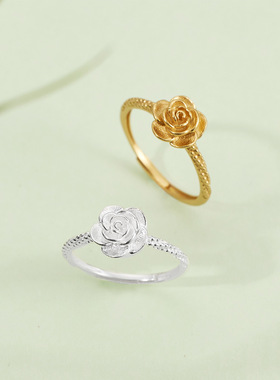 银恋实拍S925银玫瑰花戒指女古法素银国潮复古花卉活口戒手饰