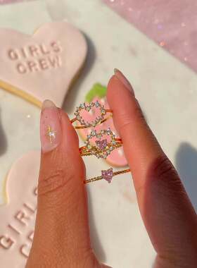 铜镀18k金小仙女爱心戒指微镶钻手饰品小众设计ins风日式指环首饰