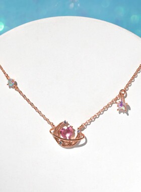 跨境新款爱心月亮铜镀18K真金锁骨链小众轻奢风微镶锆石气质项链