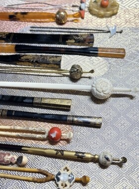 日本带回 vintage 螺钿雕金丸玉描金莳绘手绘 多宝镶嵌中古发簪