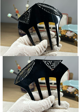 中古赛璐珞 vintage发簪 发饰插梳 金莳绘螺钿钗子