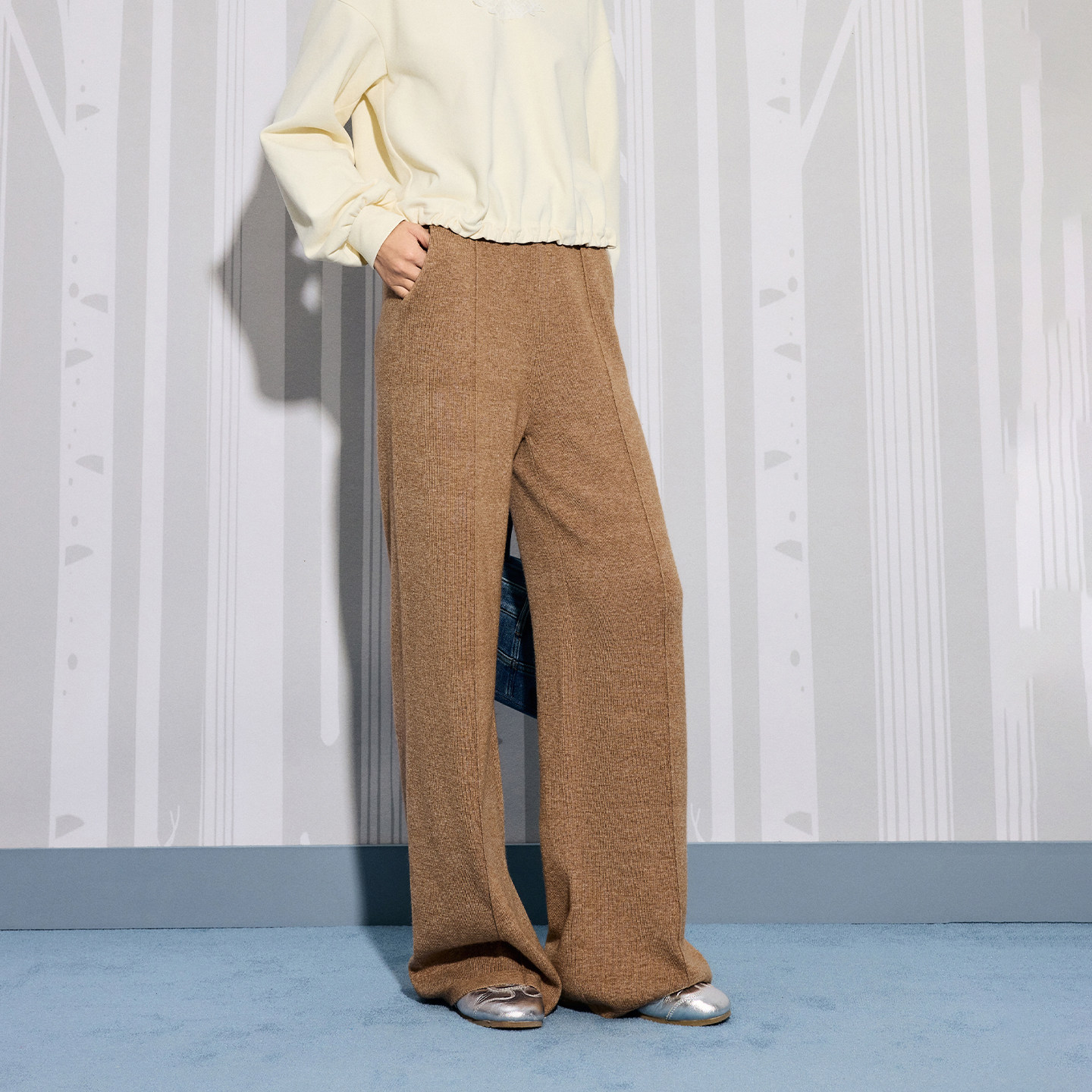 FIVE PLUS裤子仿羊毛高腰垂感休闲直筒针织卫裤2025新款女冬装,淘宝优惠券,粉丝福利购,淘宝优惠卷