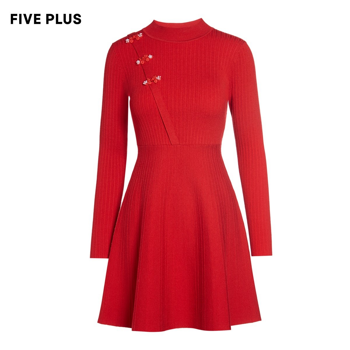【预售】five plus针织红色毛衣裙子 FIVE PLUS连衣裙