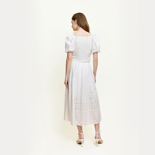 FIVE PLUS女夏装波嬉风短款泡泡袖上衣镂空雕花衬衫女装 - 图2