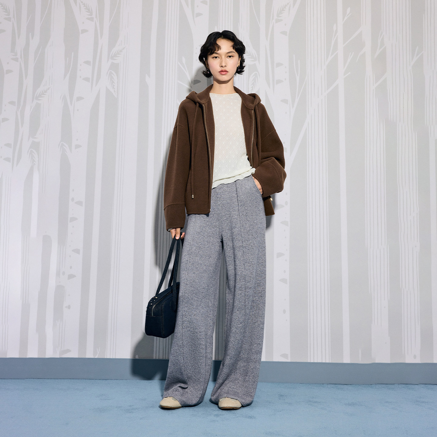 FIVE PLUS裤子仿羊毛高腰垂感休闲直筒针织卫裤2025新款女冬装,淘宝优惠券,粉丝福利购,淘宝优惠卷