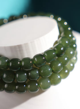 观檀 天然玉石头手串女9*10mm和田玉青黄口老型单圈手链90066