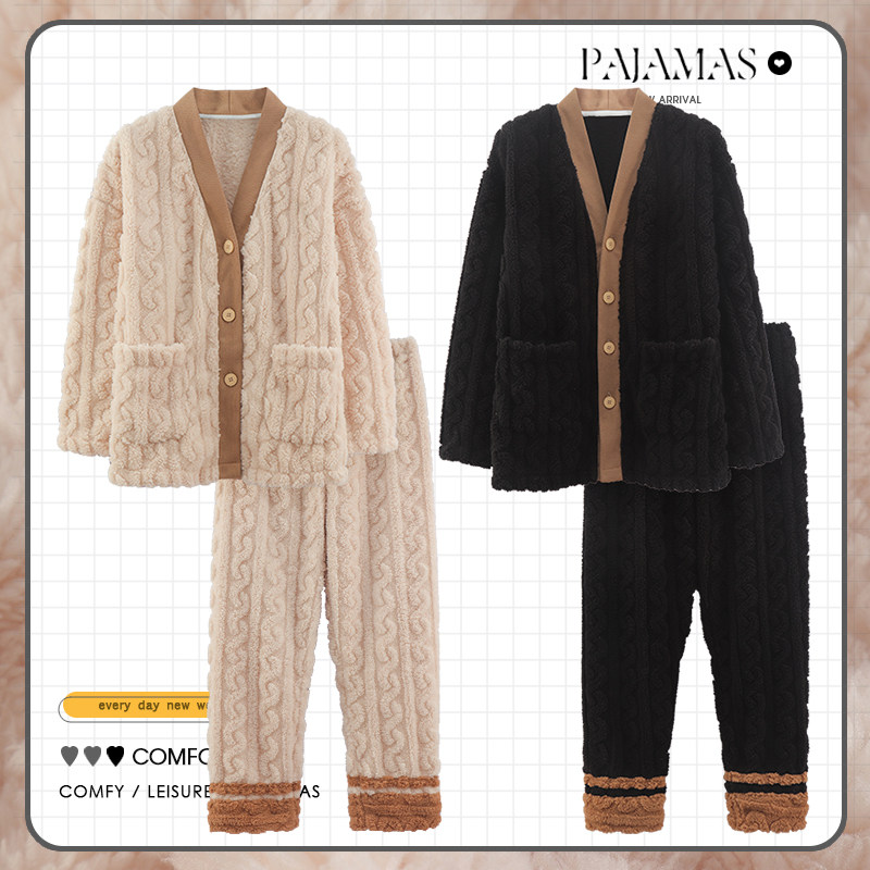 2025年情侣睡衣冬季珊瑚绒加厚男女士加绒法兰绒韩版家居服秋冬天,淘宝优惠券,粉丝福利购,淘宝优惠卷