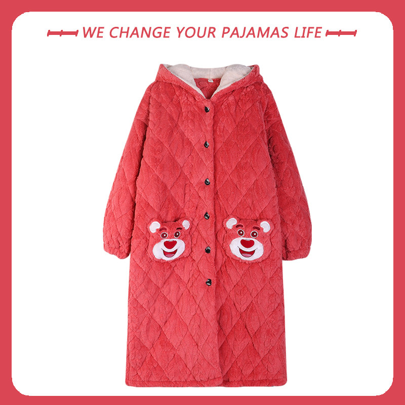 睡袍女冬季三层加厚夹棉睡衣加长款保暖超厚可爱学生冬天连帽浴袍,淘宝优惠券,粉丝福利购,淘宝优惠卷
