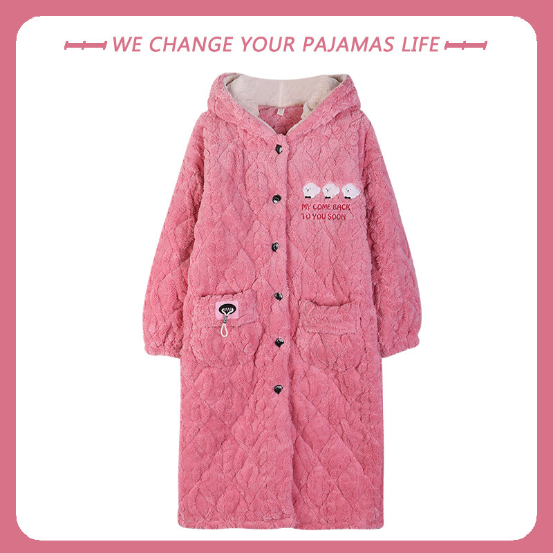 睡袍女冬季三层加厚夹棉睡衣加长款保暖超厚可爱学生冬天连帽浴袍,淘宝优惠券,粉丝福利购,淘宝优惠卷
