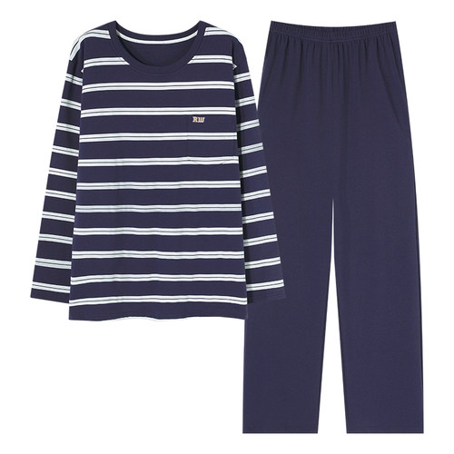 北极绒睡衣男士春秋季纯棉长袖薄款休闲青少年秋天条纹家居服套装 - 图3