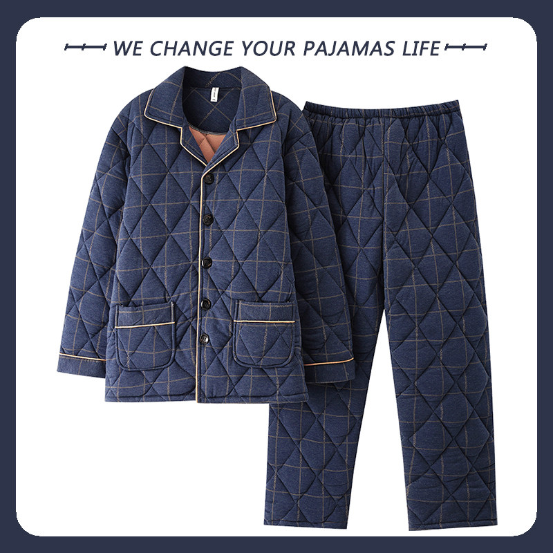 高级感纯棉夹棉睡衣男士秋冬季加厚保暖三层2025年新款青年家居服,淘宝优惠券,粉丝福利购,淘宝优惠卷