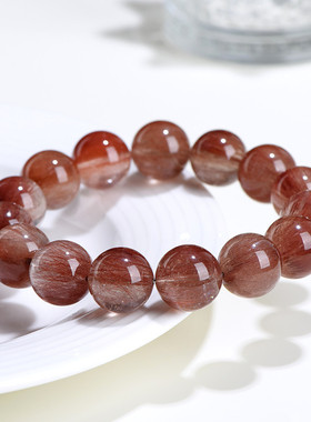 久雅水晶 天然红兔毛圆珠手链 红色豆沙满发 发晶散珠手串 批发