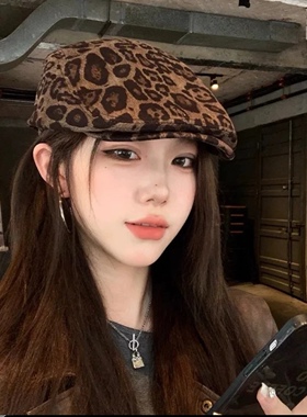 美式复古甜酷辣妹豹纹前进帽子女