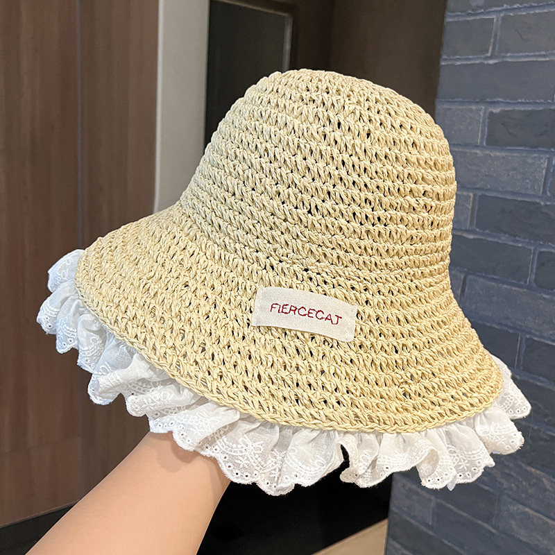 蝴蝶结蕾丝花边草帽女款2025新款大帽檐遮阳海边沙滩防晒太阳帽子,淘宝优惠券,粉丝福利购,淘宝优惠卷