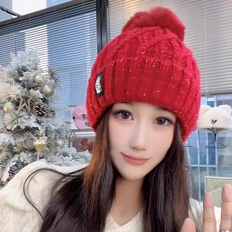2026新款亮片毛球针织毛线帽子女秋冬季加绒加厚骑车保暖套头冷帽,淘宝优惠券,粉丝福利购,淘宝优惠卷