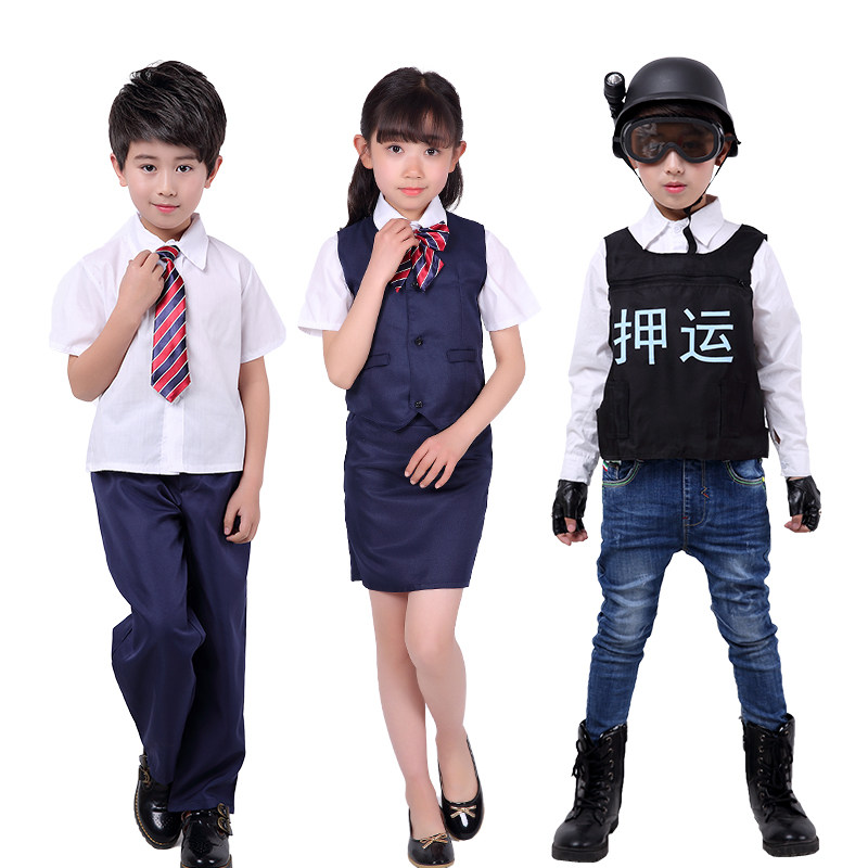 儿童职业角色扮演幼儿园医生邮递员演出服银行职员快递服表演服装_虎窝淘