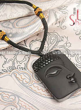 天然黑曜石佛祖长短款编织项链