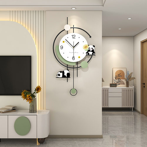奶油风挂钟客厅高级感家用创意熊猫装饰钟表现代简约餐厅时钟 - 图0