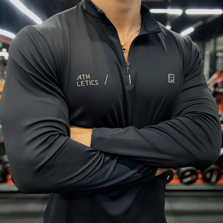 FILA 斐乐2025新款男运动长袖T恤健身跑步半拉链长袖加绒上衣黑色,淘宝优惠券,粉丝福利购,淘宝优惠卷