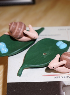 蜗牛手工木雕小摆件桌面