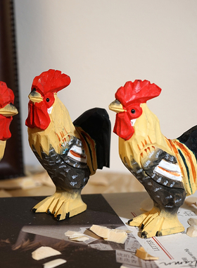 【公鸡中的战斗机】木雕小摆件