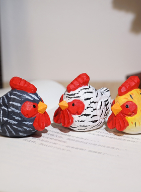 迷你咕咕鸡手工木雕小摆件