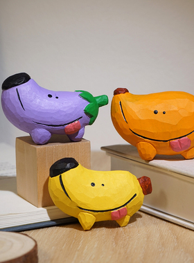 “水果小狗”手工木雕小摆件