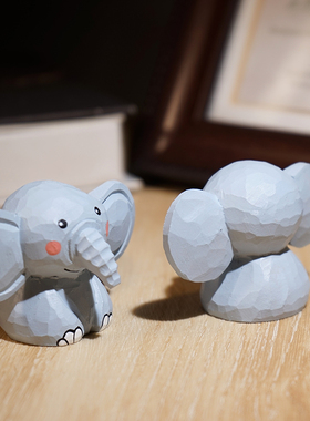 大耳朵小象手工木雕小摆件