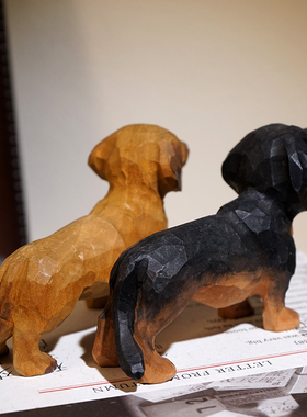 腊肠犬手工木雕小摆件