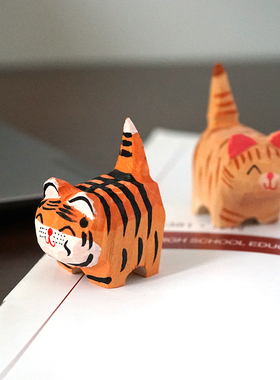 手作木雕小摆件猫咪老虎