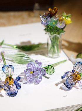 手工琉璃花束精致花瓶玻璃摆件