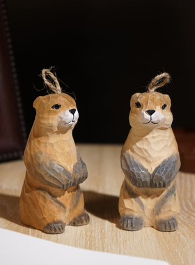 土拨鼠手工木雕小摆件