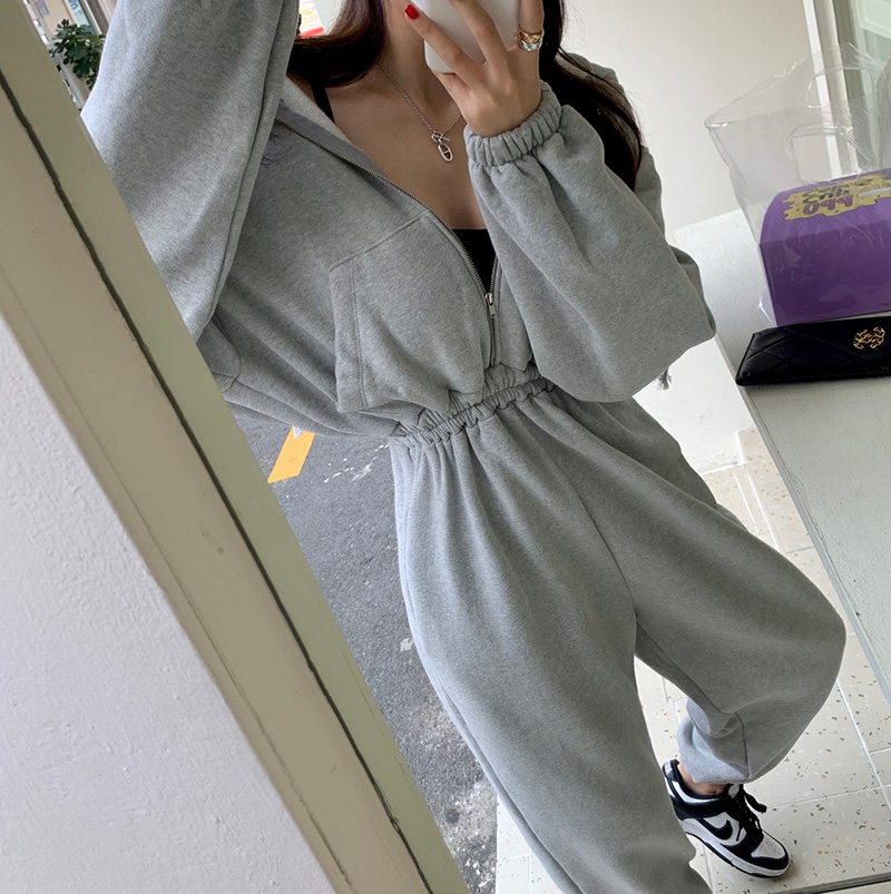 韩国东大门2025秋冬连帽拉链收腰显瘦卫衣洋气加绒连体裤长裤女 - 图2