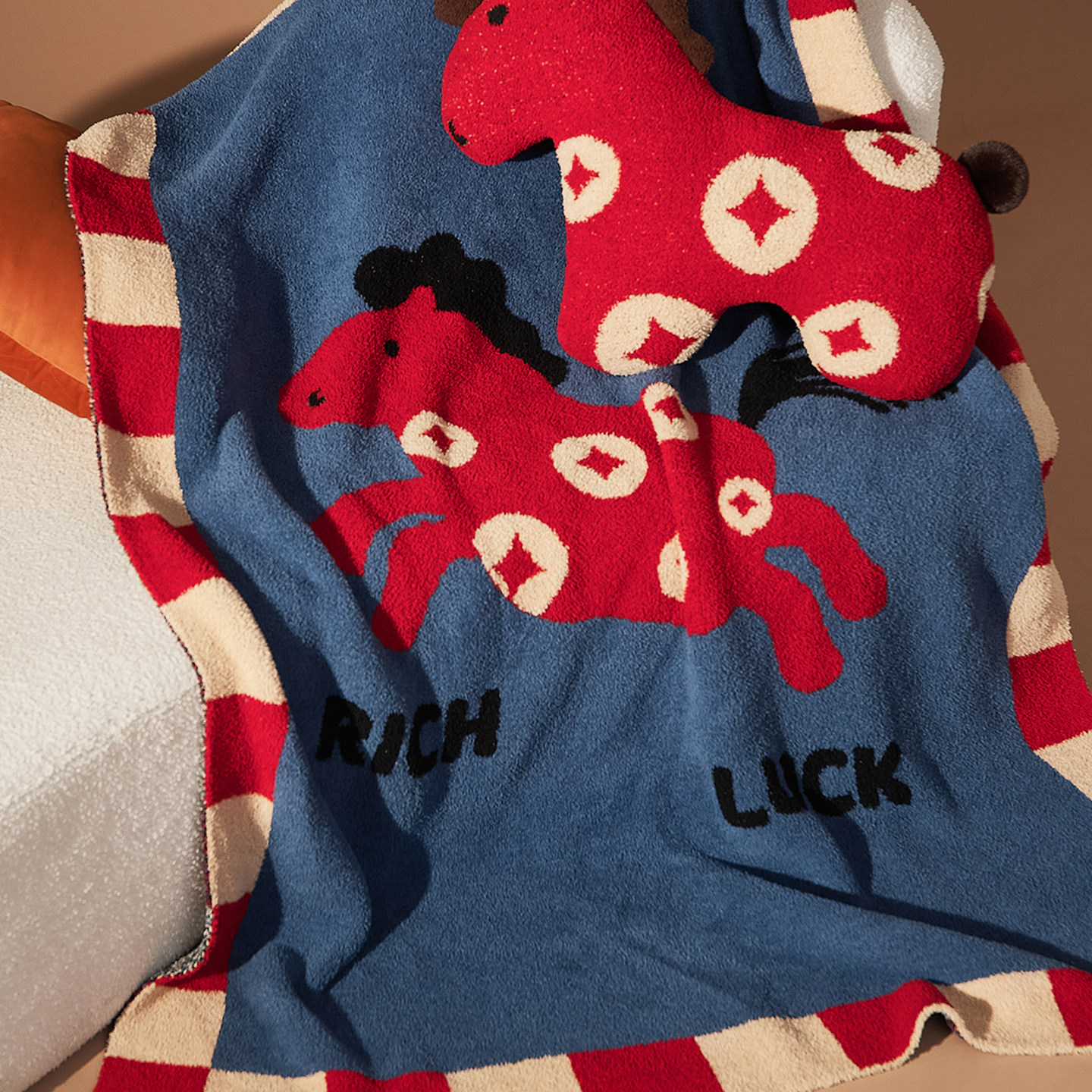 新款2026年马年喜庆毛毯沙发毯加厚针织半边绒客厅办公室午休毯子