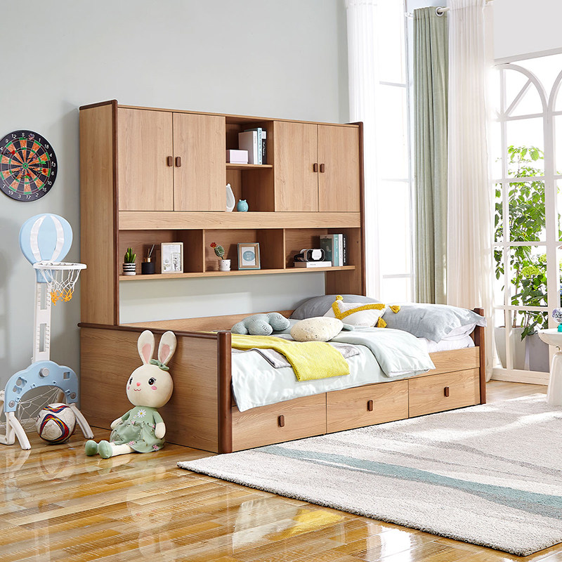 全友家居儿童房落地衣柜床一体青少年小户型多功能实木框架储物床,淘宝优惠券,粉丝福利购,淘宝优惠卷