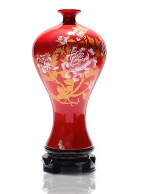 红色花瓶摆件陶瓷客厅瓷器瓷瓶