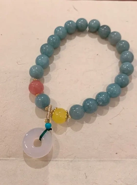 醒时春山平安扣绿色天然石手串新中式叠戴串珠女学生盘玩文玩手链