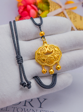 新款磨砂福字长命锁百搭项链