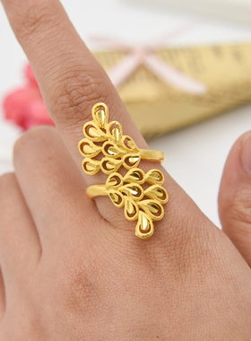 磨砂孔雀戒指女食指戒仿黄金夸张