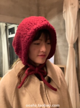 韩国毛毛红色小巫女帽软妹可爱