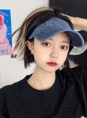 水洗空顶帽子女夏季可扎马尾防
