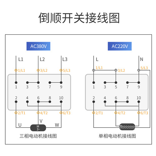 正泰倒顺开关HY2-8三相单相电机和面机正反转转换开关380v 220v - 图2