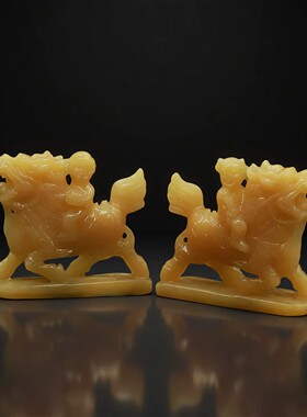天然黄玉麒麟送子招财镇宅摆件