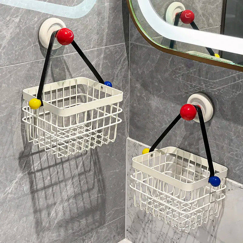 多巴胺壁挂化妆品置物架浴室洗漱台护肤品收纳架子铁制防锈挂篮筐,淘宝优惠券,粉丝福利购,淘宝优惠卷