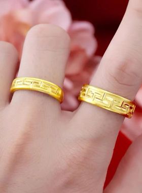 长城纹戒指中国风男款简约开口戒