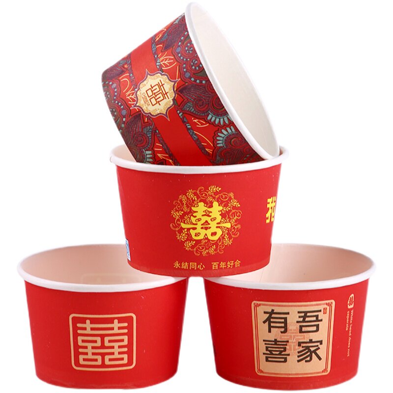 结婚一次性纸碗红色喜庆加厚型环保型婚庆喜宴酒席餐具纸碗_虎窝淘